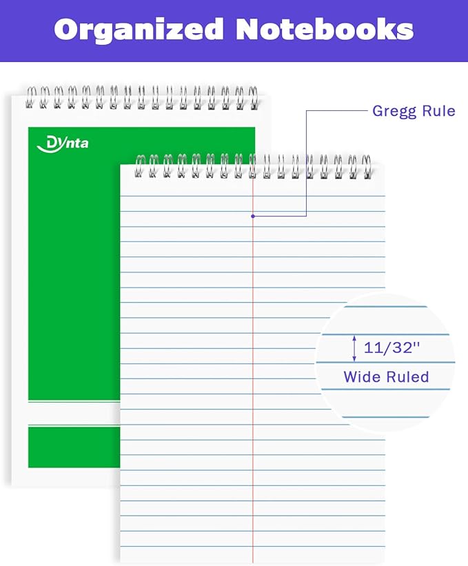Dynta Steno Pads Spiral 6x9 12 Pack Gregg Rule Notebooks 6 Assorted Covers 60 Sheets White Paper, Writing Note Pads for Note-Taking in School Office Home College University Work Travel