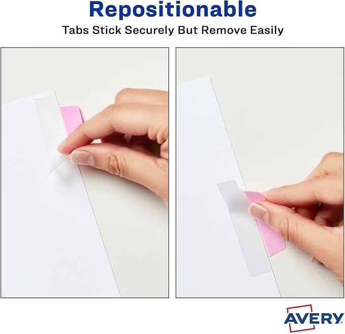 Avery Margin Ultra Tabs, 24 Repositionable Sticky Tabs, 2.5" x 1", 2-Side Writable Page Markers in Assorted Pastel Colors, 1 Pack (74769)