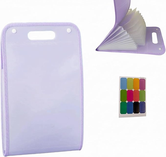 Vertical Accordion File Folder,13 Pockets Expanding File Organize with Labels,A4 Letter Size Paper Document Receipt Organizer Accordion Filing Folder for Classroom, Home,Office.(Purple)