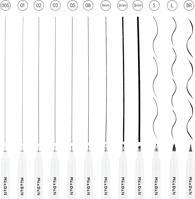 MEEDEN Micro Fineliner Drawing Pens: 12 Sizes, 0.05-3mm, Black Archival Ink