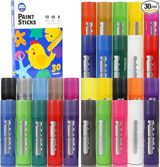 30 Colors Solid Tempera Paint Sticks, Washable Paint Sticks for Kids, Quick Drying, Non-Toxic, Ideal for Kids and Students