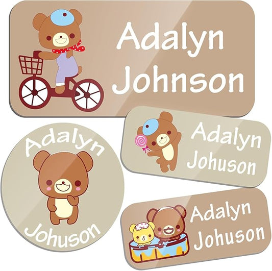 Custom Personalized Name Labels for Kids-(200-1000Labels) Waterproof Name Stickers Tags for School&Daycare,Clothing Tags,Washable&Durable Labels for Lunch Boxes, Bottles,Toys&GEA (Bear)
