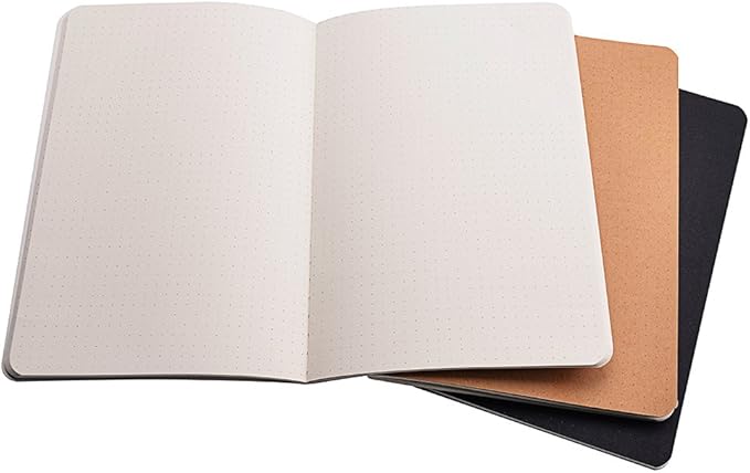 newestor Set of 3 A5 Dotted Notebook/Travel Journal - 5.5 x 8.25 Dot Grid Paper for Bullet Notes Journaling, Total 120 Sheets/240 Pages, Black/White/Kraft Brown Cover