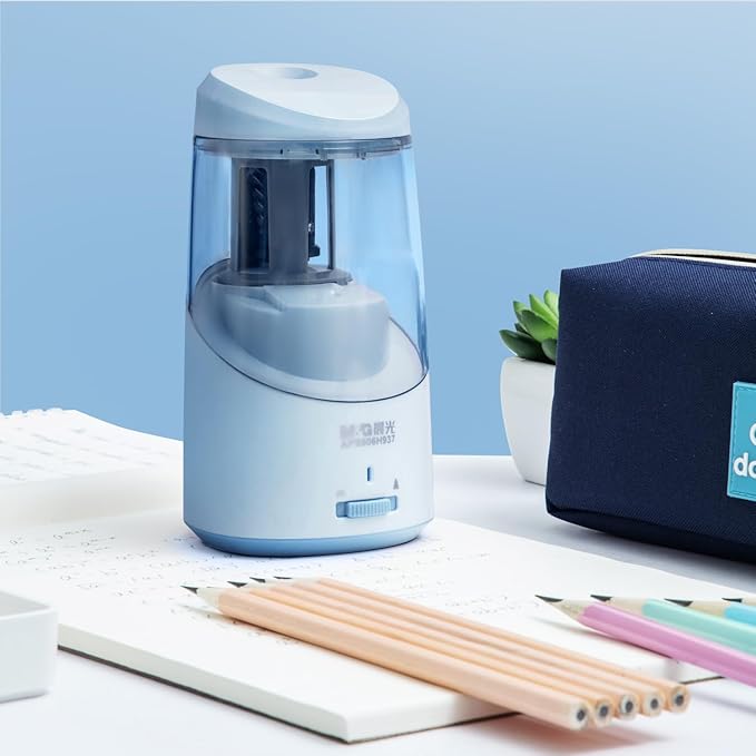 M&G Blue Electric Pencil Sharpener, Portable Automatic Pencil Sharpener for Colored Pencils, Auto Stop, Super Sharp & Fast, USB Operated for 6-8mm Pencils for Kids, School, Office, Home (Blue)