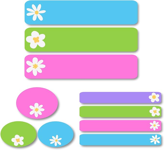 Lovable Labels Personalized Labels for Kids (85 Labels/Pack) - 3 Label Sizes Waterproof Dishwasher Safe Peel & Stick Labels for School Supplies Daycare Camp Clothing Bottles (Lazy Daisy)