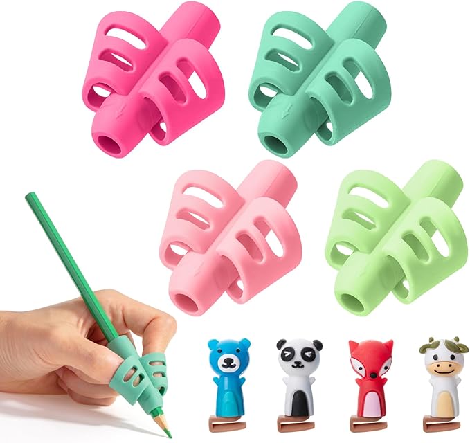 Mr. Pen- Pencil Grips for Kids Handwriting, 4 Pack with 4 Clips, Spring Colors, Flexible Silicon Pencil Holder for Kids, Right & Left-Handed