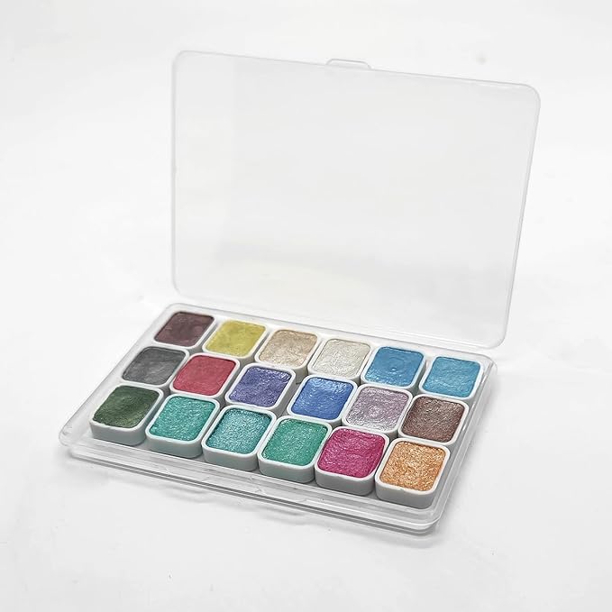 CraftyManor Mini Forestry Shifting Watercolor Painting Set, 18 Color Shifting Watercolor Paint Set, Shimmer Metallic Watercolor Paints Set, Glitter Watercolor Paint, Solid, Macaron Style