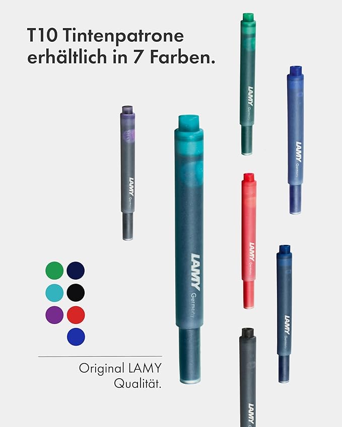 LAMY T10 Set of 4 Ink cartridges with Large Ink Capacity - Suitable for All Lamy Fountain Pen Models - Contents 1.25 ml per Cartridge - 5 Pieces per Pack - Ink Color Turquoise