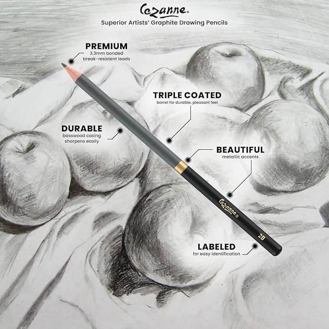 Cezanne Graphite Drawing Pencils Set - H, Set of 12 Break-Resistant Graphite Lead, Easy-to-Sharpen Sketch Pencils, Master Artist Quality Graphite Pencils for Technical and Artistic Drawing