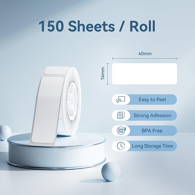 NIIMBOT Thermal Transfer Labels 0.55''x1.57'', Only for N1(B18) Label Maker | 14mmx40mm, 150 Labels/Roll, PET Material, Waterproof and High-Temperature Resistance, Long Storage Time, White