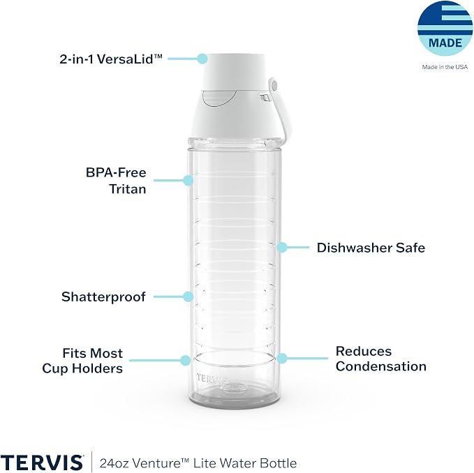 Tervis 24oz Tritan Water Bottle | Clear | Made in USA, Leakproof, Double-wall Insulated, Shatterproof, BPA-Free, Dishwasher Safe, Fits Most Cupholders, Gifts under $35