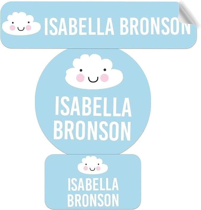 Label Daddy Personalized Name Labels for School, Cloud Design | Waterproof Name Tags for Kids, Washable Custom Daycare Labels, Clothing, Lunch Boxes, Water Bottles and More, 128 Ct & 256 Ct