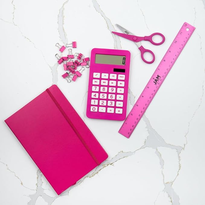 JAM PAPER Desktop Calculator - 10 Digit LCD Display - 3 3/4 x 6 3/4 Inches - Fuchsia Pink - Bulk 10/Pack