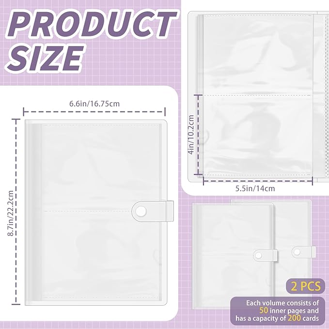 Bercoor 2 Pack 3 x 5 Index Cards Holders, Holds 400 Pieces Cards, Plastic Sleeves Indexcard Booklet Folder for Note, Study and Recipe