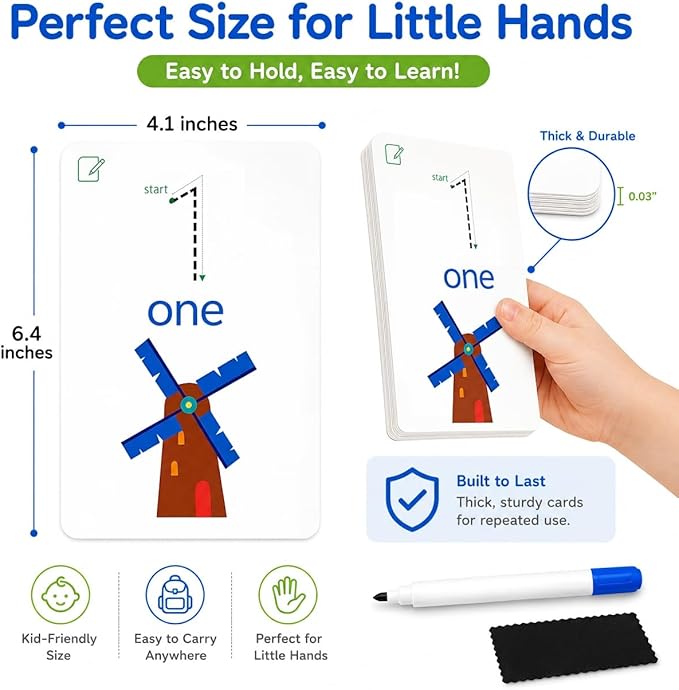Write & Wipe Activity Cards for Kids, Reusable Tracing Flash Cards, Preschool Handwriting Practice Set, Letter Number Math Learning Activities Ages 3-6 (Number Tracing)