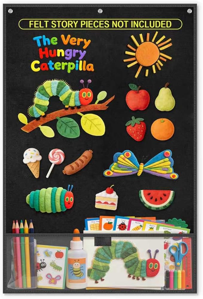 AKAYOK 24"x36" Felt Board for Classroom & Home - Flannel Story Board with Magnets, Transparent Pocket & 30 Self Adhesive Dots | Interactive Learning, Visual Schedule, Storytelling for Teachers & Kid