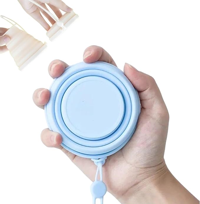 Collapsible Silicone Travel Cup, Portable Reusable Foldable Water Cup, BPA-Free Leakproof Mug with Lid & Lanyard for Camping Hiking (Blue)