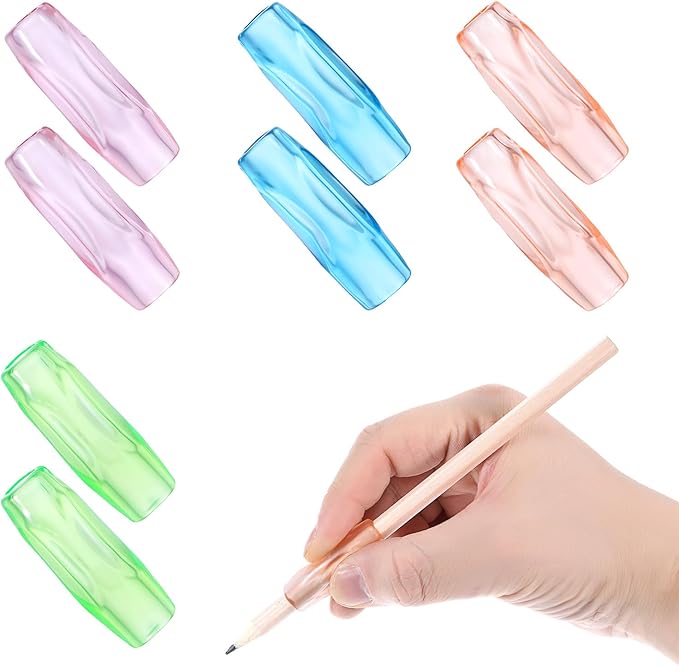 Pencil Grippers for Handwriting, 8PCS Silicone Pencil Grippers Relieving Fingers Fatigue Writing Aid Pencils Holder Comfort Cushion Grip Pencils Gripper Flexable Soft Corrective Finger Tool for Adult