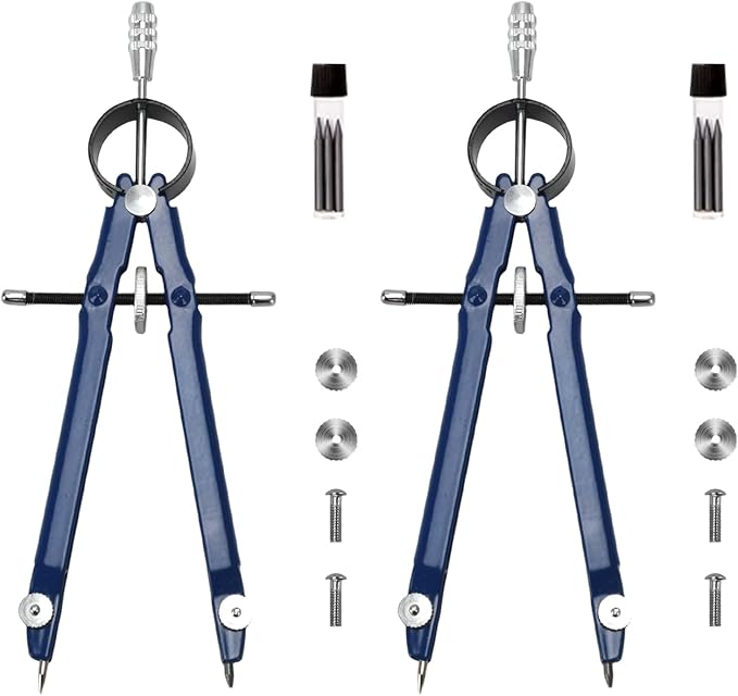Compass for Geometry, Metal Compass with Extra Refills Compass Drawing Tool for Students Drafting Compass Back to School Supplies (Blue 2pcs)