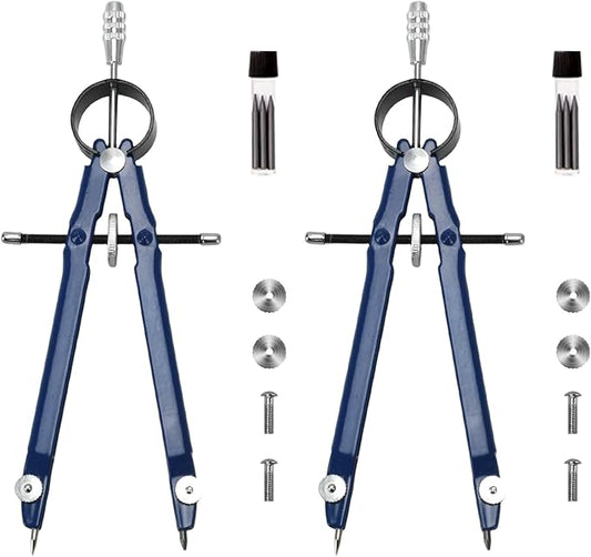 Compass for Geometry, Metal Compass with Extra Refills Compass Drawing Tool for Students Drafting Compass Back to School Supplies (Blue 2pcs)