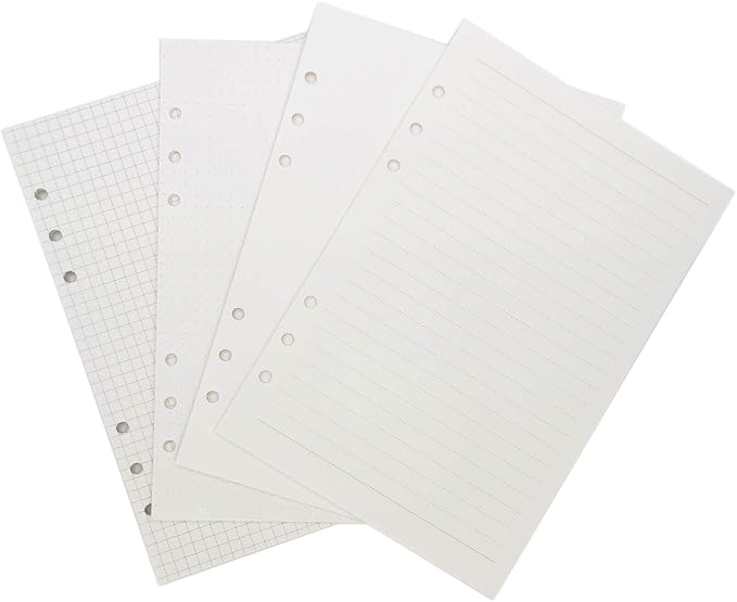 Zelten Refills/Loose Leaves for A5 Cover Ring Binder/Personal Organizer/Planner(A5 6 Holes, Ruled, Dotted, Blank, Squared 4 in 1)