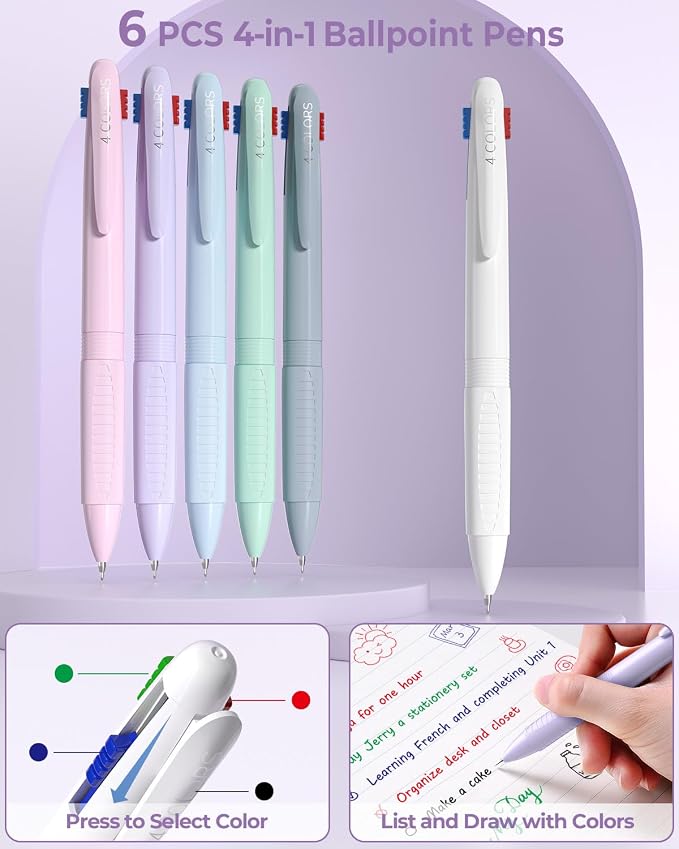 Four Candies 56PCS School Supplies with Pencil Case, Stationery Set, Purple | 6 Multicolor Pens, 12 Pastel Highlighters, 5 Gel Pens, 9 Mechanical Pencils, Back to School, College Essentials for Students