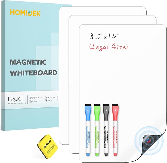 HOMiDEK Magnetic Whiteboard for Fridge, 3 Pack Small Magnetic Dry Erase Boards with 4 Markers & 1 Eraser, Reusable Blank Magnet White Board Sheets for Home, Kitchen, Office, Classroom - 8.5 x 14
