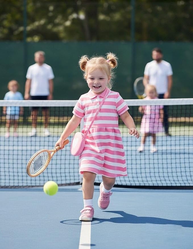 Renotemy Infant Baby Girl Dress Toddler Girls Summer Clothes School Outfits Cotton Short Sleeve Polo Dresses with Bag 12M-5T