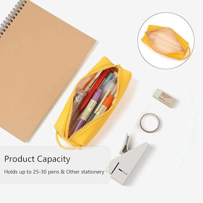 Pencil Case Soft School Pencil Pouch Bag for Easy Carry Stylish and Durable (Yellow)