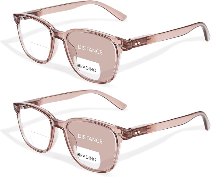 Bifocal Reading Glasses for Women, Blue Light Blocking Computer Readers with Spring Hinges, Retro Square Frame