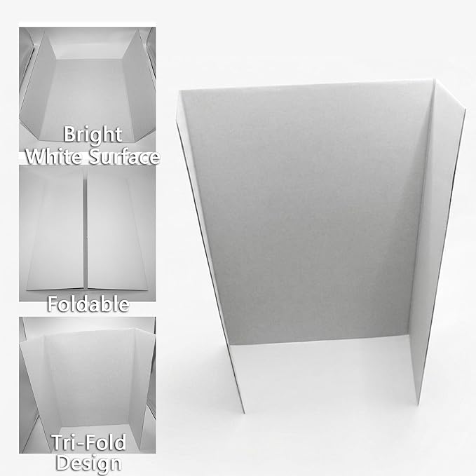 Tri-Fold Poster Boards, 25.7x17 Inch, Corrugated, 2-Pack, for School Projects and Exhibitions, with Double-Sided Tape and Colorful Stickers