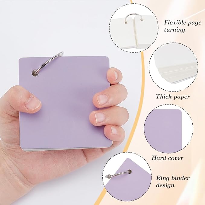 PLIGREAT 6 Pcs Colorful Mini Index Card, 3.1×3.1 Inch Square Flash Cards 55 Sheets Blank Note Cue Cards with Binder Rings Portable Notecard for Painting Note Taking Office, 6 Colors
