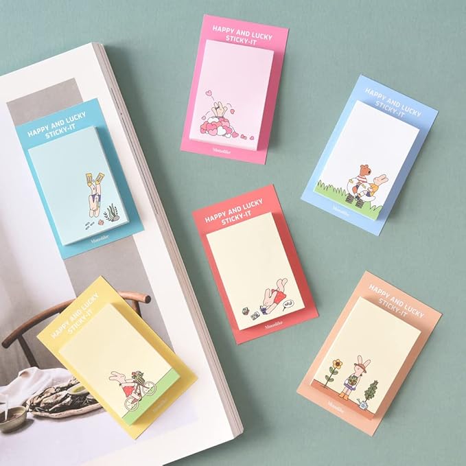 Monolike Happy and Lucky Sticky-it - 6p Set Self-Adhesive Memo Pad 50 Sheets