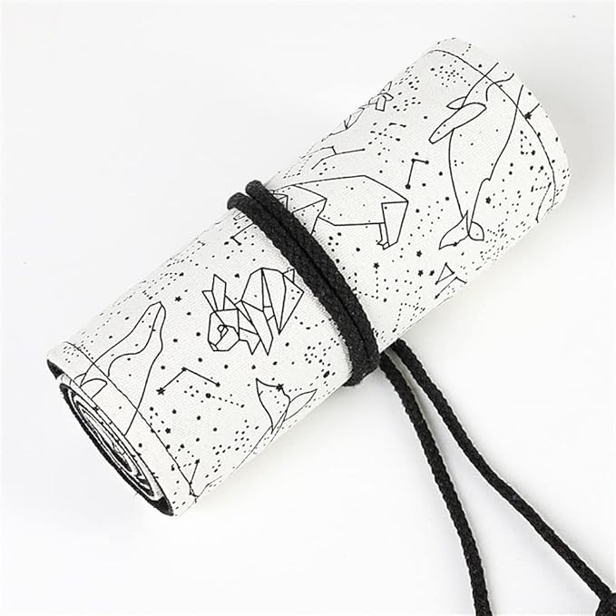 DIYOMR 24/36/72 Slots Pencil Wrap Pencil Rolls, Artist Colored Pencils Roll Up Bag Short Brushes Pouch Case Pencils Organizer for Drawing Coloring and Sketching (White Starry Sky, 72slots)