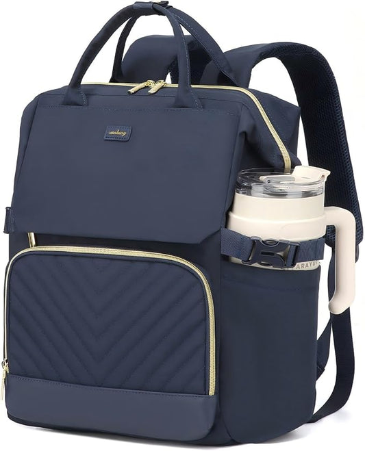 Computer Backpack for Women, Work Bag Laptop Bookbag with Cup Holder & USB Charger for Teacher Nurse College Travel Back Pack, Gifts, Navy Blue