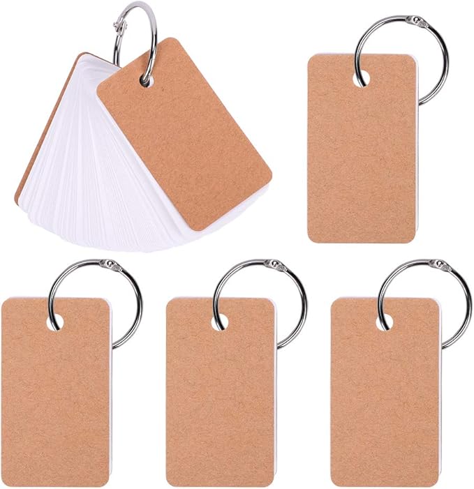 Mini Blank Flash Cards with Binder Rings Kraft Paper Blank Index Cards 4x6 with Punched Holes Easy Flip Flash Card White Study Note Cards Unruled Memo Scratch Pads Small DIY Greeting Cards 5 Pack
