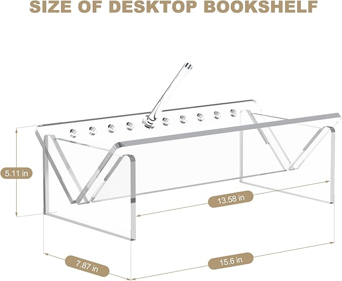 Clear Acrylic Small Bookshelf,Desk Bookcase for Kids Space-Saving Book Holder,Slanted Transparent Mini Book Storage Rack for Office Bedroom Living Room