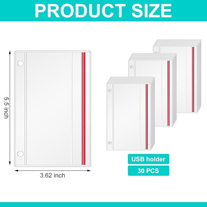 Affrolling 30 Pack Flash Drive Holder for 3 Ring Binders Clear Flash Drive Zipper Case Bulk Transparent Vinyl Plastic Binder Pockets USB Holder Storage Organizer Waterproof