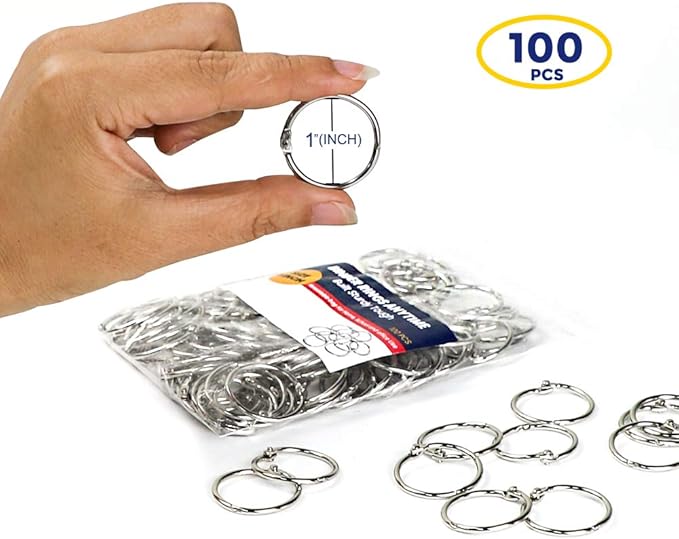 Binder Rings 1 Inch 100 pcs-Sturdy Book Rings-Loose Leaf Binder Ring for Index Cards Flashcards and Paper-Nickel Plated Metal Rings for Office School Supplies-Heavy Duty Silver Paper Rings