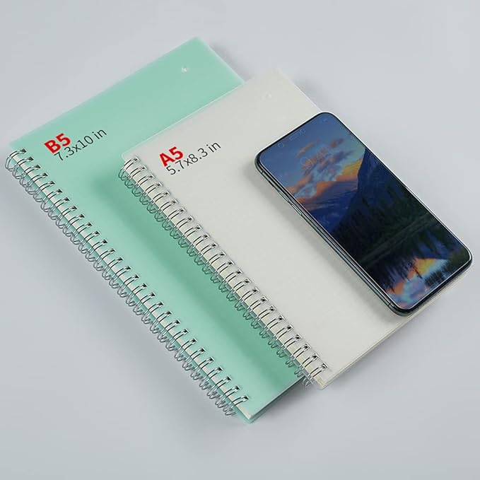 2 Pack B5 Graph Paper Spiral Notebook with 120gsm Thick Paper, Square Grid Quad Ruled Spiral Notebook with Plastic Hardcover and Elastic Band Closure, 80 Sheets Per Pack 7.3x 10 inches