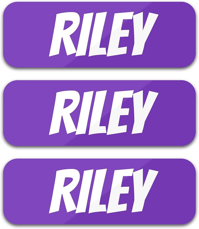 Custom Name Labels for Kids (120 Labels) Personalized Waterproof Clothing Stickers for Daycare, Camp or School - Name Stickers for Bottles, Jackets, Backpacks, Shoes and School (Purple)