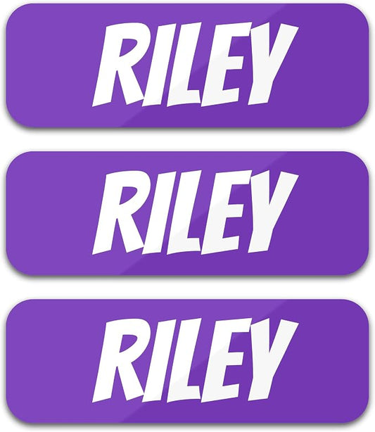 Custom Name Labels for Kids (120 Labels) Personalized Waterproof Clothing Stickers for Daycare, Camp or School - Name Stickers for Bottles, Jackets, Backpacks, Shoes and School (Purple)