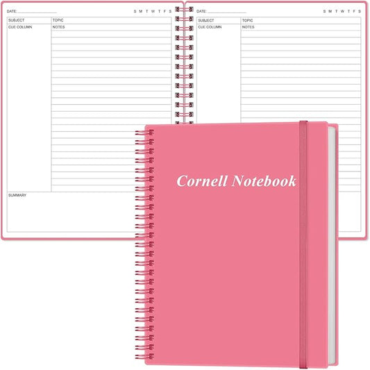 Yaridar A4 Cornell Notes Notebook - College Spiral Cornell Notebooks for Note Taking, Subject Ruled Steno Pads for Office/School/College/Home, 8.5" x 11", Pink