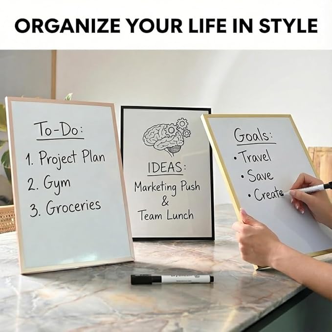 Magnetic Dry Erase Board 12x16 with Foldable Stand, Portable Rose Gold Desktop Whiteboard for Home, Office, School & Kitchen