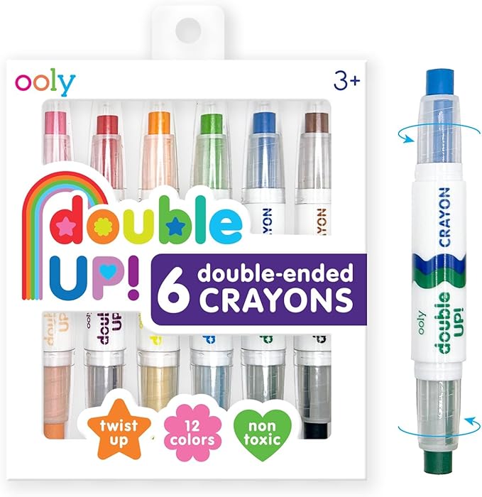 Ooly Double Up Double-Ended Crayons - Set of 6 Twist Up Crayons, 12 Colors, Non-Toxic and Water Soluble, Ages 3+