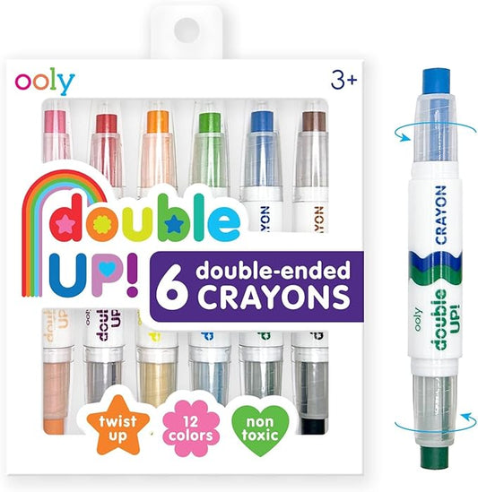 Ooly Double Up Double-Ended Crayons - Set of 6 Twist Up Crayons, 12 Colors, Non-Toxic and Water Soluble, Ages 3+
