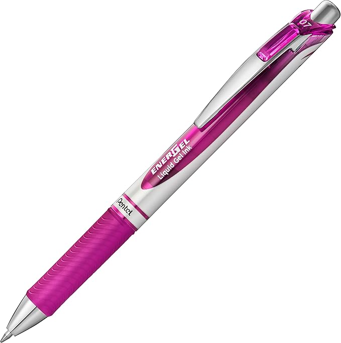 Pentel EnerGel RTX Retractable Liquid Gel Ink Pen, (0.7mm) Medium line, Magenta Ink, Box of 12 Pens (BL77-V4)