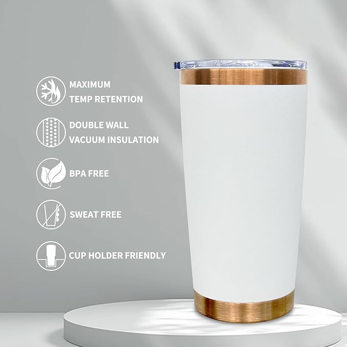 20 oz Tumbler Stainless Steel Tumbler with Lid and Straw, Double Wall Vacuum Insulated Travel Coffee Mug for Laser Engrave, Powder Coated Cup for Hot and Cold Drinks (White,1 pack)