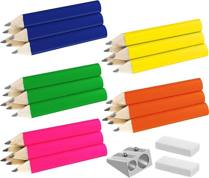 Qilery 30 Pcs Back to School Gift Supplies Short Triangular Fat Pencils Bulk Wood Triangular Jumbo Pencil for Toddler Preschoolers Beginners with Pencil Sharpener and 2 Erasers