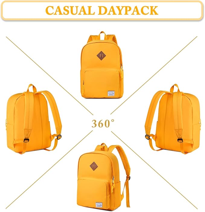 VASCHY School Backpack, Ultra Lightweight Backpack for Women Bookbag for Kids Teen Boys Girls Yellow